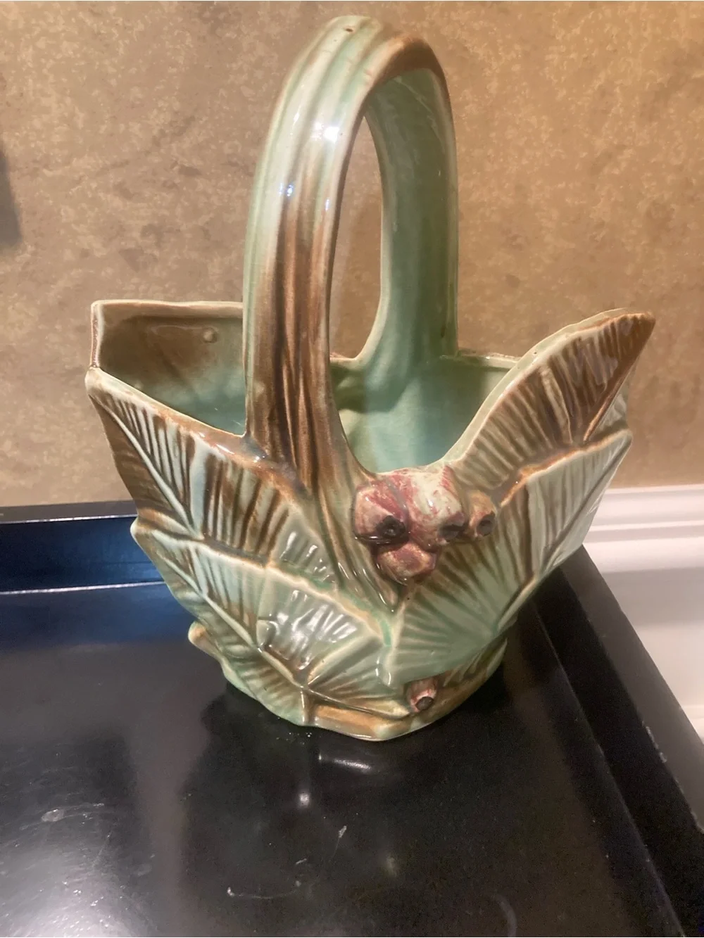 Vintage McCoy GREEN Basket pottery with Berries